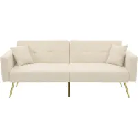Fortuna Lai old sku:WF200993995B,Schlafsofa mit Bettfunktion, verstellbarem Winkel, goldenen Beinen, mit Kissen und seitlichen Aufbewahrungstaschen