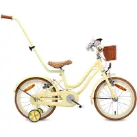Sun baby Heart Bike Kinderfahrrad für Mädchen 16 Zoll, ab 4 Jahre, mit Stützrädern, abnehmbarer Schubstange, Korb, Klingel, Rücktrittbremse & V-Brake