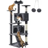 Yaheetech Kratzbaum Katzenbaum Stabiler Katzenkratzbaum Katzenmöbel, Kletterbaum für Katzen Höhe 158 cm, Dunkelgrau