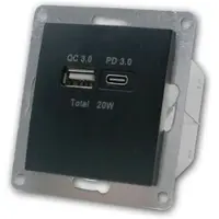 McPower FLAIR USB Ladedose Schwarz USB A&C ohne Rahmen