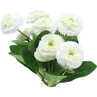 Viana Bellisbund Weiß 24cm 2St - Künstliche Pompon-Blumen für Frühlingsdeko, Tischdekoration, Türkränze, 2 Stück