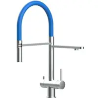 VIZIO 3 Wege Wasserhahn Küchenarmatur Edelstahl Massiv mit 360° Schwenkbarem Auslauf Abnehmbare 2 Strahl Handbrause Gebürstet Blau
