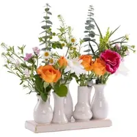 H&D Manufaktur Jinfa 1 Set aus 7 kleinen Vasen auf festem Sockel | handgefertigte Blumenvasen Tischdeko | Antik-Weiß