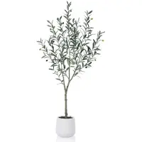 OEM Kunstolivenbaum 150cm weißer Plastiktopf für Wohnzimmer Schlafzimmer Dekoration
