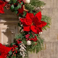 Viana Weihnachtsstern Künstlich Poinsettia Rot Grün Deko Festlich Langlebig Tischdekoration 57cm