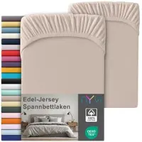 NYVI Edel Jersey Spannbettlaken Deluxe für Matratzen bis 25 cm Steghöhe - 100% Baumwolle supergekämmt, 140g/m2, Rundumgummizug Farbe:Basalt;Größe:180-200 x 200 cm (2er Set)