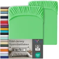 NYVI Edel Jersey Spannbettlaken Deluxe für Matratzen bis 25 cm Steghöhe - 100% Baumwolle supergekämmt, 140g/m2, Rundumgummizug Farbe:Apfel;Größe:180-200 x 200 cm (2er Set)