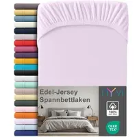 NYVI Edel Jersey Spannbettlaken Deluxe für Matratzen bis 25 cm Steghöhe - 100% Baumwolle supergekämmt, 140g/m2, Rundumgummizug Größe:140-160 x 200 cm;Farbe:Flieder