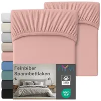 NYVI Feinbiber Spannbettlaken Deluxe für Matratzen bis 25 cm Steghöhe - Extra Warm & Weich, 100% Baumwolle, Bügelfrei, Vorgekrumpft Farbe:Altrosa;Größe:90x200 cm (2er Set)