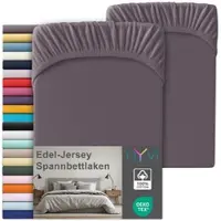 NYVI Edel Jersey Spannbettlaken Deluxe für Matratzen bis 25 cm Steghöhe - 100% Baumwolle supergekämmt, 140g/m2, Rundumgummizug Farbe:Graphit;Größe:180-200 x 200 cm (2er Set)