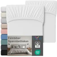 NYVI Feinbiber Spannbettlaken Deluxe für Matratzen bis 25 cm Steghöhe - Extra Warm & Weich, 100% Baumwolle, Bügelfrei, Vorgekrumpft Farbe:Weiß;Größe:180x200 cm (2er Set)