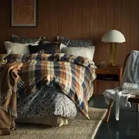 Gant Mako-Satin Bettwäsche Flannel Check deep blue Kissenbezug einzeln 80x80 cm - blau;beige;braun