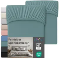 NYVI Feinbiber Spannbettlaken Deluxe für Matratzen bis 25 cm Steghöhe - Extra Warm & Weich, 100% Baumwolle, Bügelfrei, Vorgekrumpft Farbe:Lindgrün;Größe:90x200 cm (2er Set)