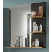 Inn.Furn Badezimmer Spiegel "Cooper" in Artisan Eiche und grau Badspiegel mit Ablage 63 x 73 cm