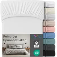 NYVI Feinbiber Spannbettlaken Deluxe für Matratzen bis 25 cm Steghöhe - Extra Warm & Weich, 100% Baumwolle, Bügelfrei, Vorgekrumpft Farbe:Weiß;Größe:180x200 cm