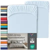 NYVI Edel Jersey Spannbettlaken Deluxe für Matratzen bis 25 cm Steghöhe - 100% Baumwolle supergekämmt, 140g/m2, Rundumgummizug Farbe:Hellblau;Größe:180-200 x 220 cm (2er Set)