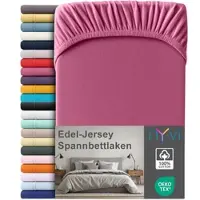 NYVI Edel Jersey Spannbettlaken Deluxe für Matratzen bis 25 cm Steghöhe - 100% Baumwolle supergekämmt, 140g/m2, Rundumgummizug Farbe:Pink;Größe:90-100 x 200 cm