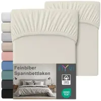 NYVI Feinbiber Spannbettlaken Deluxe für Matratzen bis 25 cm Steghöhe - Extra Warm & Weich, 100% Baumwolle, Bügelfrei, Vorgekrumpft Farbe:Creme;Größe:90x200 cm (2er Set)