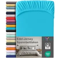 NYVI Edel Jersey Spannbettlaken Deluxe für Matratzen bis 25 cm Steghöhe - 100% Baumwolle supergekämmt, 140g/m2, Rundumgummizug Größe:140-160 x 200 cm;Farbe:Türkis