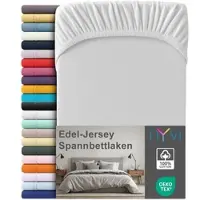 NYVI Edel Jersey Spannbettlaken Deluxe für Matratzen bis 25 cm Steghöhe - 100% Baumwolle supergekämmt, 140g/m2, Rundumgummizug Farbe:Silber;Größe:90-100 x 200 cm