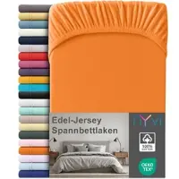 NYVI Edel Jersey Spannbettlaken Deluxe für Matratzen bis 25 cm Steghöhe - 100% Baumwolle supergekämmt, 140g/m2, Rundumgummizug Größe:140-160 x 200 cm;Farbe:Orange