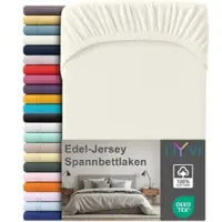 NYVI Edel Jersey Spannbettlaken Deluxe für Matratzen bis 25 cm Steghöhe - 100% Baumwolle supergekämmt, 140g/m2, Rundumgummizug Farbe:Creme;Größe:140-160 x 200 cm