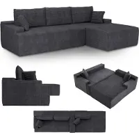 Juskys Sofa Coredo - Dunkelgrau, moderne Couch aus Cord mit Kissen, Ottomane rechts