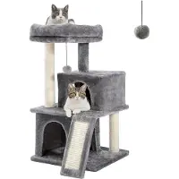OEM Krabtoren Für Große Katzen - XXL - Hoch – 90 cm – Kletterturm Für Katzen – Verblijf Mit 2 Hütten – Grau
