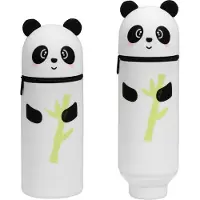 OEM Silikon Etui, 2-in-1, Weiß, Panda Design, Geschenk für Mädchen, Schultasche, Ritsverschluss, inklusive Farbstiften