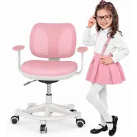 FlexiSpot Kinder Schreibtischstuhl Ergonomisch – Höhenverstellbarer Drehstuhl mit verstellbarer Rückenlehne, Sitztiefe, für Kinder ab 6 Jahren, Rosa