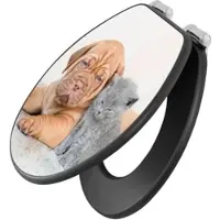 Banjado Anthrazit Toilettendeckel Mit Absenkautomatik WC-Sitz Soft Close Hygienischer Klodeckel MDF Mit Motiv Hund Und Katze