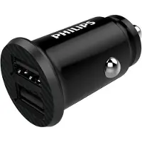 Philips Autoladegerät DLP2510/03 2-USB-A Anschlüsse Zigarettenanzünder Kompatibel mit iPhone Schwarz