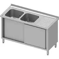 Stalgast Spülschrank mit Schiebetüren 1200x600x850 mm, mit zwei Becken links, mit Aufkantung, verschweißt