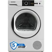 HEISSNER HHPD-V9T1CH, Freistehend, Frontlader, Wärmepumpe, Weiß, Tasten, Drehregler, LED