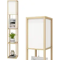 Puluomis 3 Ebene Stehlampe Stehleuchte Standleuchte standlampe Bodenlampe, E27 Innenbeleuchtung für Schlafzimmer Wohnzimmer Regal Holzfarbe 160cm