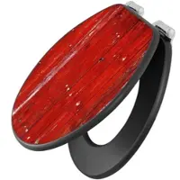 Banjado Anthrazit Toilettendeckel Mit Absenkautomatik WC-Sitz Soft Close Hygienischer Klodeckel MDF Mit Motiv Rote Holzlatten