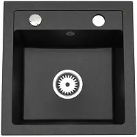 Faizee Home [Belmondo Granitspüle 44x46+Armatur] Hochwertig Küchenspüle Eckig Einbaugranitspüle Granit f. Unterschränke ab 45 cm inkl. Siphon Set, Armatur:Nexo