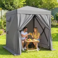 SUGIFT Pop-Up Pavillon Faltpavillon mit 4 Mesh-Seitenteilen, Kuppelzelt Gartenpavillon Oxfordstoff Fiberglas, Dunkelgrau | 185x185x205 cm | UV30+ | 7,5 kg