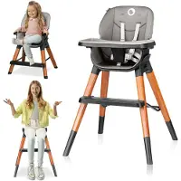 Lionelo Mona 4in1 Kinder Hochstuhl Baby Kombihochstuhl Kinderhochstuhl Babystuhl Schwarz-Grau