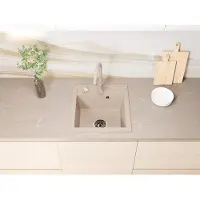 Faizee Home [Granitspüle 49x52] beidseitig Montierbar Einbaugranitspüle Granit Spülbecken f. Unterschränke ab 45 cm inkl.Siphon Set, Farben:Beige