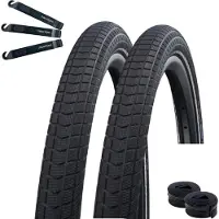 Bike-parts 2 x Schwalbe Big Ben Plus Fahrradreifen Performance Double Defense GreenGuard ADDIX E-50 Schwarz+Reflex 55-584 (27.5 x 2.15") + 2 x Schwalbe Schläuche AV19 inkl. maxxi4you Reifenheber