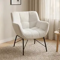 HOMCOM Loungesessel Wohnzimmer Sessel mit Sherpa-Fleece-Optik, Cremeweiß