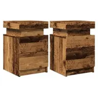 Décoshop26 -Set aus 2 Nachttischen mit LED-Beleuchtung und zwei Schubladen aus gealtertem braunem Holzwerkstoff DEC035930