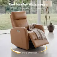 Chita Elektro-Relaxsessel mit 270°-Drehung und Schaukelgleiter, 90°-135° verstellbarer Fernsehsessel, USB, Lendenstütze, bis 159 kg, Rind-/Kunstleder, Braun