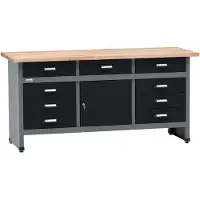 Kupper Werkbank 12879, 170x84x60 cm, 9 Schubladen, 1 Tür, 300 kg Traglast, 30 mm massive Buchenarbeitsplatte