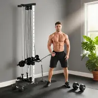 SUGIFT Squat Rack mit Dual-Pulley-System, Kraftstation höhenverstellbar, Stahl, Schwarz | 62x60x200 cm | 15 Positionen | bis 100 kg