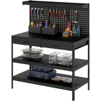 SUGIFT Arbeitsstation, Werkbank mit Lochwand und Schubladen, verstellbare Regale, Schwarz | Stahl + MDF | 272 kg Traglast | 122 x 61 x 156 cm