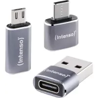 Intenso USB Adapter Set (MIX480) 3er Pack, USB-C auf USB-A, USB-A auf USB-C, USB-C auf microUSB, 480 Mbit/s High-Speed USB 2.0, OTG, Aluminium, Grau