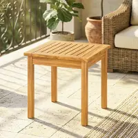 SUGIFT Gartentisch Akazienholz wetterfest, Beistelltisch Balkontisch Holztisch Lamellendesign, Naturholz, verstellbare Füße | 48x48x46 cm | 4,5 kg