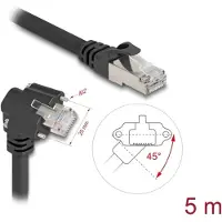 DeLOCK GigE Kamera Kabel RJ45 Stecker 45 grad gedreht und 90 grad gewinkelt mit Schrauben zu RJ45 Stecker Cat.6 S/FTP 5 m schwarz